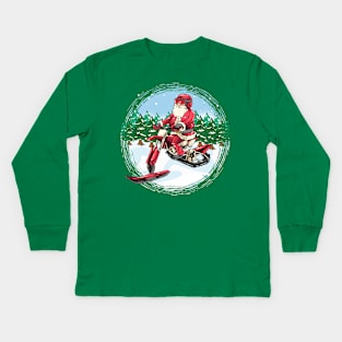 Santa Claus Snowbike Snowmobile Motorcycle Biker Christmas Kids Long Sleeve T-Shirt